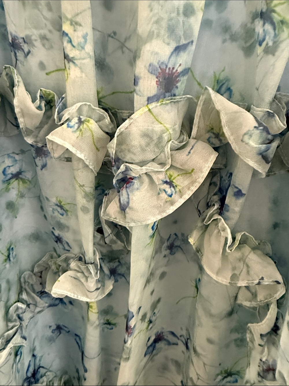 NWT Mac Duggal $498 MSRP Sky Blue Floral Long Sleeve Cutout Ruffle Tiered Gown - Picture 6 of 10